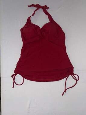 Hilor Women's Ruched Halter Tankini Swim Top Red (b94)